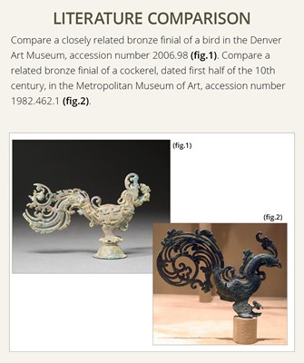 Lot 210 - A BRONZE FINIAL OF A MYTHICAL BIRD, CENTRAL JAVANESE PERIOD, 9TH-10TH CENTURY