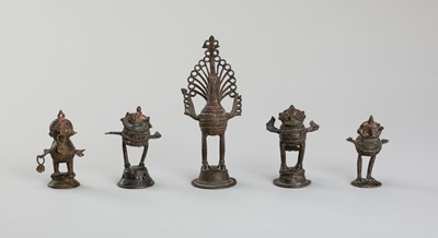 A GROUP OF FIVE INDIAN BRONZE BIRDS, 19TH CENTURY OR LATER