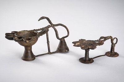 Lot 1282 - TWO BASTAR BRONZE OIL LAMPS