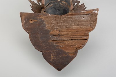 Lot 1518 - A BURMESE WOOD NAT HEAD WITH ANTLER HEADDRESS, 19TH CENTURY