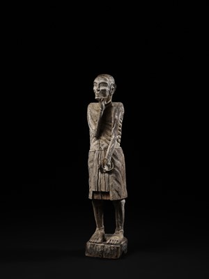 Lot 394 - A BURMESE PAINTED WOOD FIGURE OF AN OLD MAN, 19TH CENTURY
