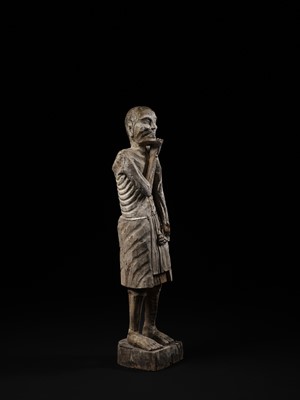 Lot 394 - A BURMESE PAINTED WOOD FIGURE OF AN OLD MAN, 19TH CENTURY