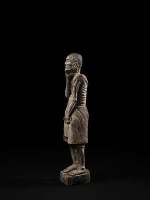 Lot 394 - A BURMESE PAINTED WOOD FIGURE OF AN OLD MAN, 19TH CENTURY