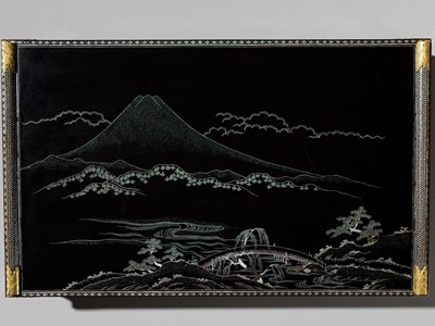 Lot 45 - A RARE RYUKYUAN MOTHER-OF-PEARL-INLAID LACQUER BUNDAI (WRITING TABLE)