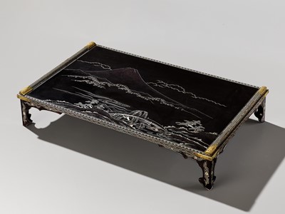 Lot 45 - A RARE RYUKYUAN MOTHER-OF-PEARL-INLAID LACQUER BUNDAI (WRITING TABLE)