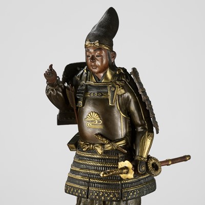 Lot 145 - HOZAN: A PARCEL GILT BRONZE FIGURE OF A SAMURAI