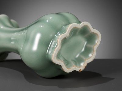 Lot 518 - A PAIR OF LOBED LONGQUAN CELADON VASES, MING DYNASTY