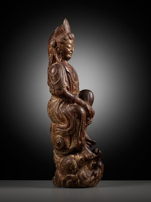 Lot 40 - A PAINTED MARBLE FIGURE OF GUANYIN, TANG DYNASTY
