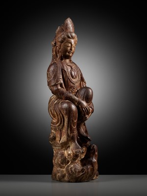 Lot 40 - A PAINTED MARBLE FIGURE OF GUANYIN, TANG DYNASTY