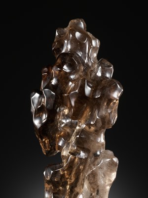 Lot 98 - A SMOKY CRYSTAL SCHOLAR’S ROCK, PREVIOUSLY THE PROPERTY OF THE FIFTH PRINCE DING, ZAI QUAN (CHINA, 1794-1854)
