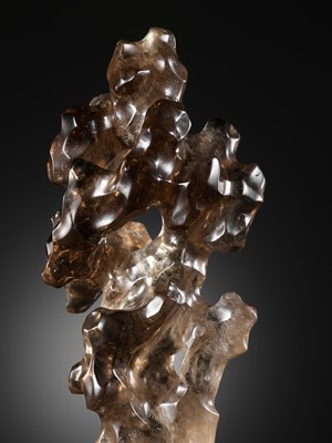 Lot 98 - A SMOKY CRYSTAL SCHOLAR’S ROCK, PREVIOUSLY THE PROPERTY OF THE FIFTH PRINCE DING, ZAI QUAN (CHINA, 1794-1854)