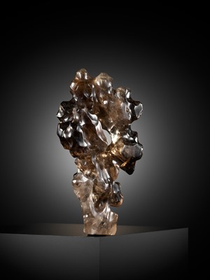 Lot 98 - A SMOKY CRYSTAL SCHOLAR’S ROCK, PREVIOUSLY THE PROPERTY OF THE FIFTH PRINCE DING, ZAI QUAN (CHINA, 1794-1854)