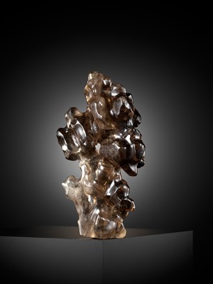 Lot 98 - A SMOKY CRYSTAL SCHOLAR’S ROCK, PREVIOUSLY THE PROPERTY OF THE FIFTH PRINCE DING, ZAI QUAN (CHINA, 1794-1854)