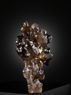 Lot 98 - A SMOKY CRYSTAL SCHOLAR’S ROCK, PREVIOUSLY THE PROPERTY OF THE FIFTH PRINCE DING, ZAI QUAN (CHINA, 1794-1854)