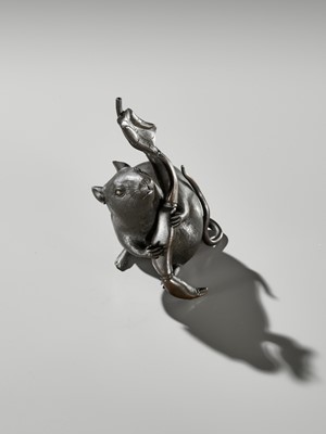 Lot 132 - A RARE BRONZE OKIMONO OF A RAT HOLDING A LOTUS ROOT