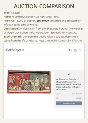 Lot 317 - A LARGE INDIAN MINIATURE PAINTING DEPICTING SCENES FROM THE LIFE OF KRISHNA