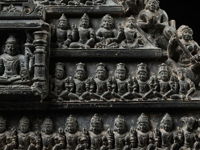 Lot 250 - A VERY LARGE AND MASSIVE GRAY SCHIST RELIEF WITH THE COSMIC VISHNU, NORTHERN INDIA, RAJASTHAN, 10TH-11TH CENTURY