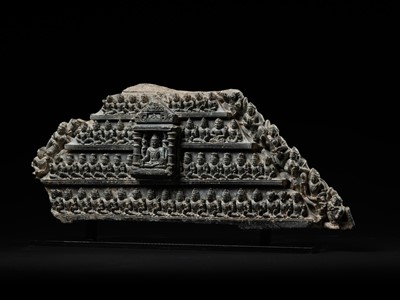 Lot 250 - A VERY LARGE AND MASSIVE GRAY SCHIST RELIEF WITH THE COSMIC VISHNU, NORTHERN INDIA, RAJASTHAN, 10TH-11TH CENTURY