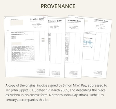Lot 250 - A VERY LARGE AND MASSIVE GRAY SCHIST RELIEF WITH THE COSMIC VISHNU, NORTHERN INDIA, RAJASTHAN, 10TH-11TH CENTURY