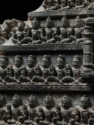 Lot 250 - A VERY LARGE AND MASSIVE GRAY SCHIST RELIEF WITH THE COSMIC VISHNU, NORTHERN INDIA, RAJASTHAN, 10TH-11TH CENTURY