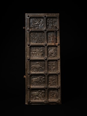 Lot 272 - A LARGE WOODEN TWELVE-PANEL DOOR, GOND TRIBE, EARLY TO MID-19TH CENTURY