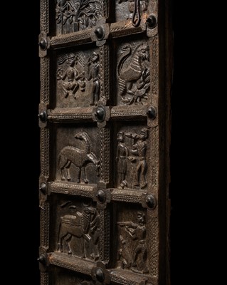 Lot 272 - A LARGE WOODEN TWELVE-PANEL DOOR, GOND TRIBE, EARLY TO MID-19TH CENTURY