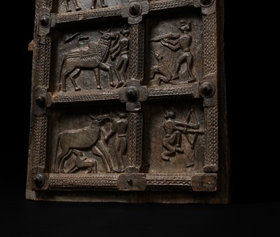 Lot 272 - A LARGE WOODEN TWELVE-PANEL DOOR, GOND TRIBE, EARLY TO MID-19TH CENTURY