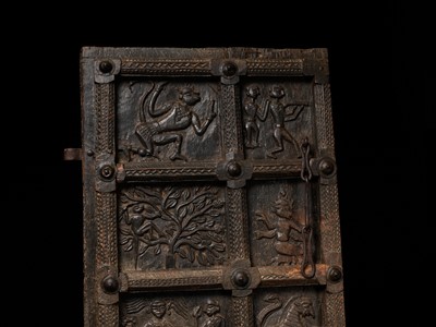 Lot 272 - A LARGE WOODEN TWELVE-PANEL DOOR, GOND TRIBE, EARLY TO MID-19TH CENTURY