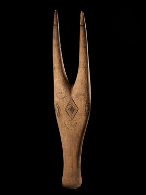 Lot 271 - A CARVED WOOD HEAD OF A BULL, KERALA, 18TH-19TH CENTURY