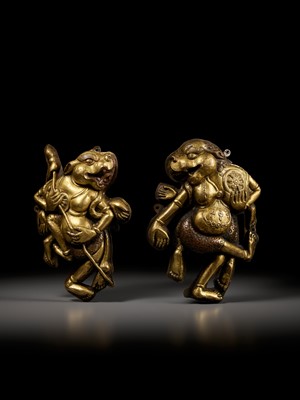 Lot 286 - A PAIR OF GILT-COPPER REPOUSSÉ PLAQUES DEPICTING BARDO DEITIES, TIBET, 18TH-19TH CENTURY
