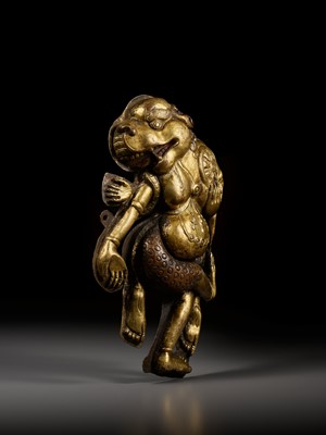 Lot 286 - A PAIR OF GILT-COPPER REPOUSSÉ PLAQUES DEPICTING BARDO DEITIES, TIBET, 18TH-19TH CENTURY