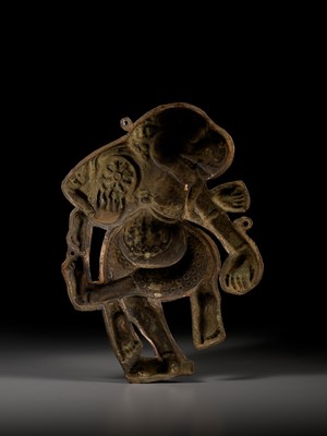 Lot 286 - A PAIR OF GILT-COPPER REPOUSSÉ PLAQUES DEPICTING BARDO DEITIES, TIBET, 18TH-19TH CENTURY