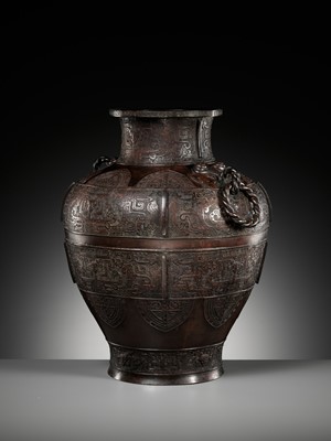 Lot 336 - A MASSIVE ARCHAISTIC BRONZE VASE, LEI, EARLY TO MID-QING DYNASTY