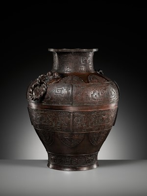 Lot 336 - A MASSIVE ARCHAISTIC BRONZE VASE, LEI, EARLY TO MID-QING DYNASTY