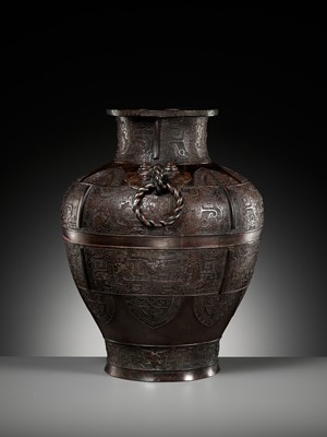 Lot 336 - A MASSIVE ARCHAISTIC BRONZE VASE, LEI, EARLY TO MID-QING DYNASTY