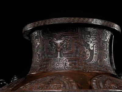 Lot 336 - A MASSIVE ARCHAISTIC BRONZE VASE, LEI, EARLY TO MID-QING DYNASTY