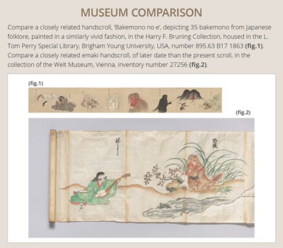 Lot 327 - AN IMPORTANT ‘BAKEMONO NO E’ EMAKI SCROLL FEATURING A TOTAL OF 55 BAKEMONO