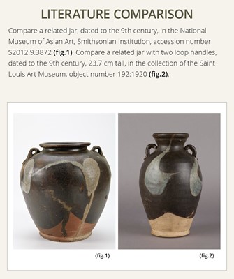 Lot 211 - A PHOSPHATIC-SPLASHED BLACK-GLAZED JAR, TANG DYNASTY