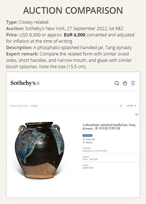 Lot 211 - A PHOSPHATIC-SPLASHED BLACK-GLAZED JAR, TANG DYNASTY