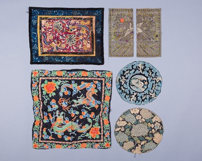 Lot 1603 - A GROUP OF SIX EMRBOIDERED SILK TEXTILES, QING AND REPUBLIC