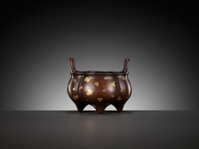 Lot 87 - A GOLD-SPLASHED BRONZE LOBED CENSER, QING DYNASTY