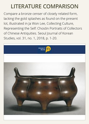 Lot 87 - A GOLD-SPLASHED BRONZE LOBED CENSER, QING DYNASTY