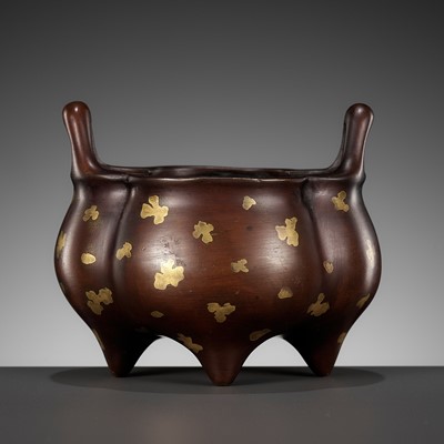 Lot 87 - A GOLD-SPLASHED BRONZE LOBED CENSER, QING DYNASTY