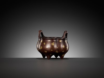 Lot 87 - A GOLD-SPLASHED BRONZE LOBED CENSER, QING DYNASTY