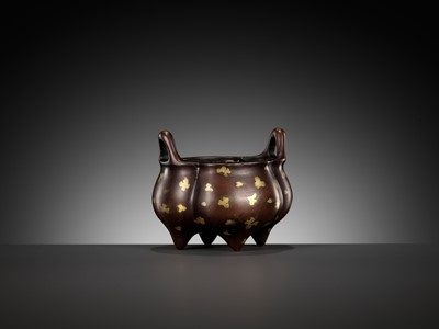 Lot 87 - A GOLD-SPLASHED BRONZE LOBED CENSER, QING DYNASTY
