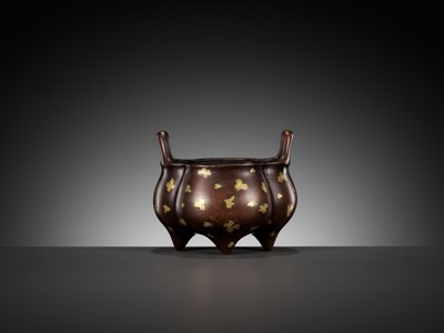 Lot 87 - A GOLD-SPLASHED BRONZE LOBED CENSER, QING DYNASTY