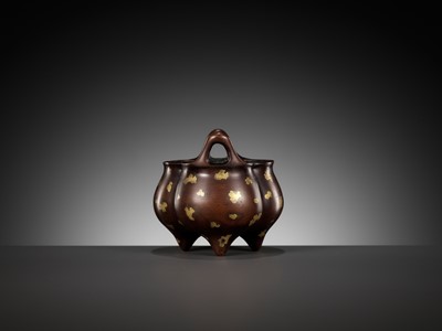 Lot 87 - A GOLD-SPLASHED BRONZE LOBED CENSER, QING DYNASTY