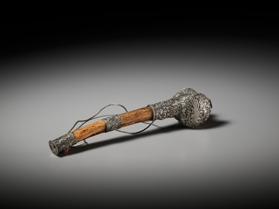 Lot 289 - A CORAL AND TURQUOISE-INLAID SILVER-MOUNTED BONE FLUTE, KANGLING, TIBET, 19TH CENTURY