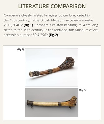 Lot 289 - A CORAL AND TURQUOISE-INLAID SILVER-MOUNTED BONE FLUTE, KANGLING, TIBET, 19TH CENTURY