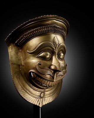 Lot 304 - A BRONZE BHUTA RITUAL MASK OF SHIVA, TULU NADU REGION, 19TH CENTURY